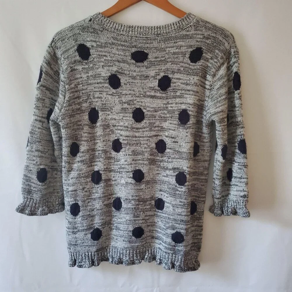 COZY Casual Women's Polka Dot 3/4 Sleeve Knit Gray Pullover Sweater Size M/L - Picture 4 of 10